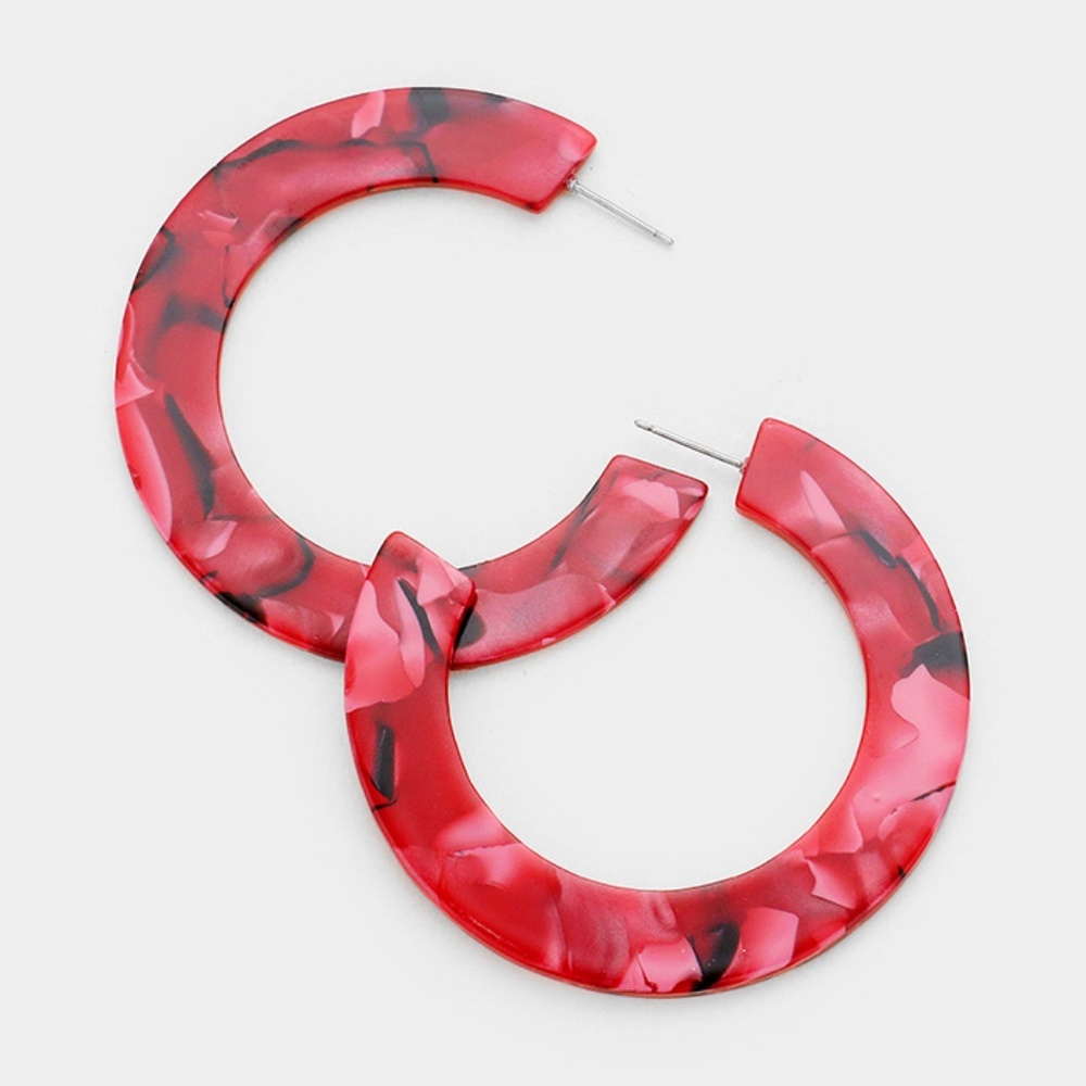 New Acrylic Tortoise Red Hoop Earrings